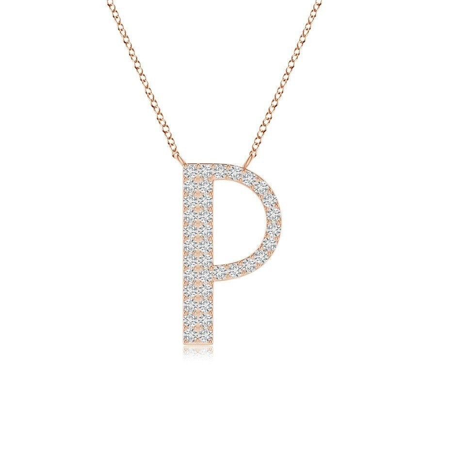 Pavé letter P lab grown diamond initial pendant in rose gold