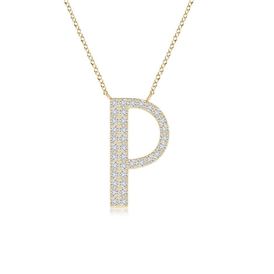 Moissanite Capital "P" Initial Necklaces Yellow Gold