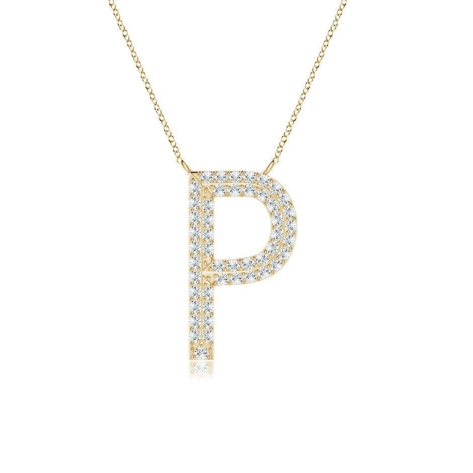 Double Row letter P lab grown diamond initial pendant in yellow gold