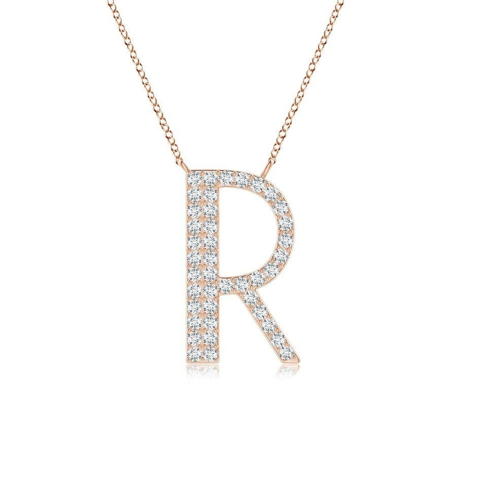 Pavé letter R lab grown diamond initial pendant in rose gold