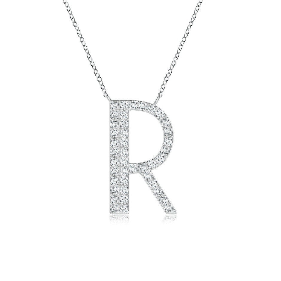 Pavé letter R lab grown diamond initial pendant in white gold