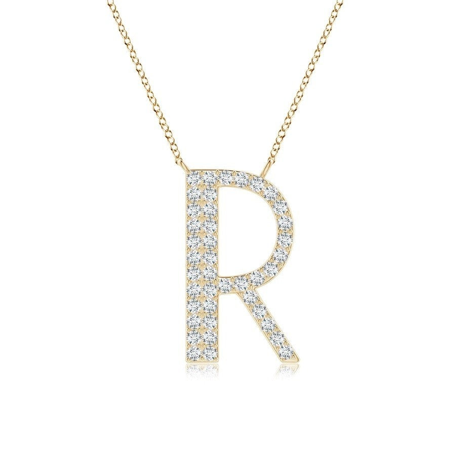Pavé letter R lab grown diamond initial pendant in yellow gold