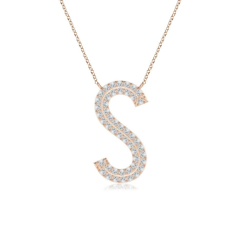 Double Row letter S lab grown diamond initial pendant in rose gold