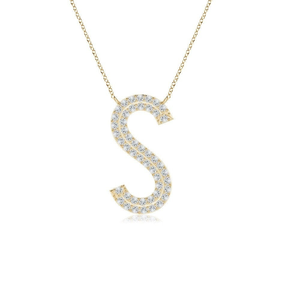 Double Row letter S lab grown diamond initial pendant in yellow gold