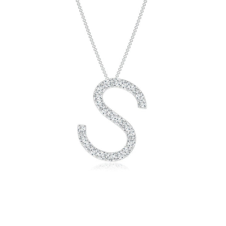 Moissanite Capital "S" Initial Pendant White Gold