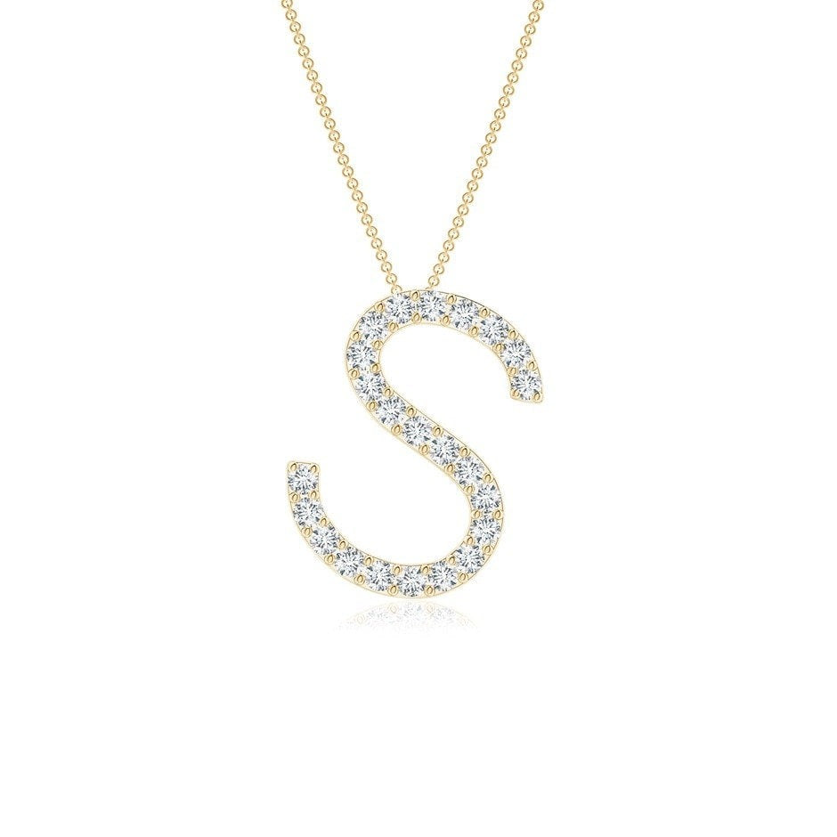 Dainty letter S lab grown diamond initial pendant in yellow gold