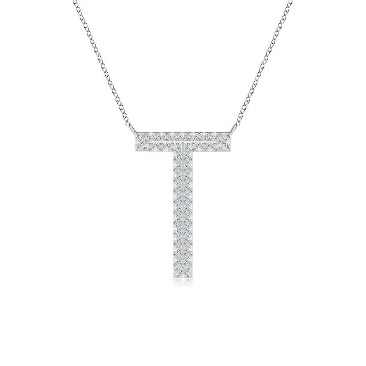 Moissanite Capital "T" Initial Necklaces White Gold