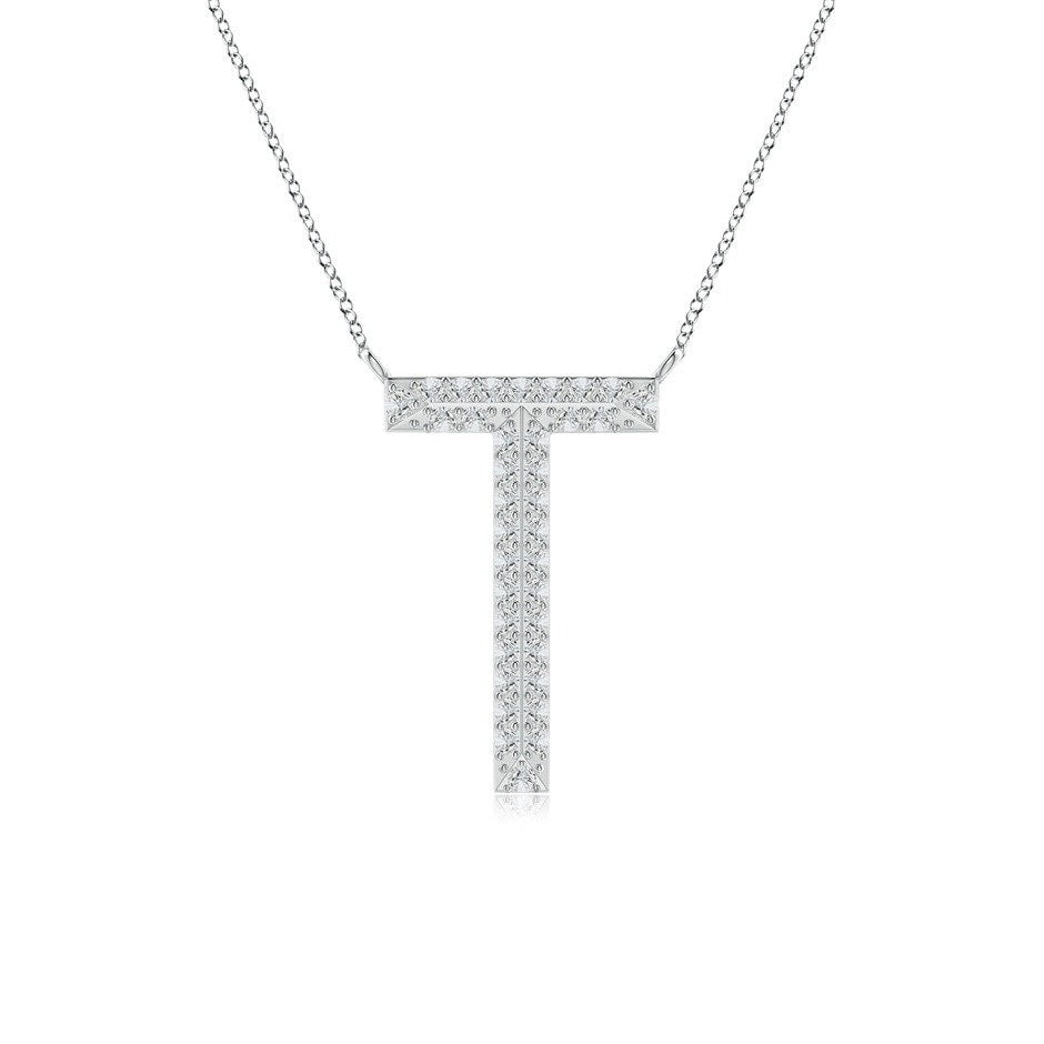 Double Row letter T lab grown diamond initial pendant in white gold