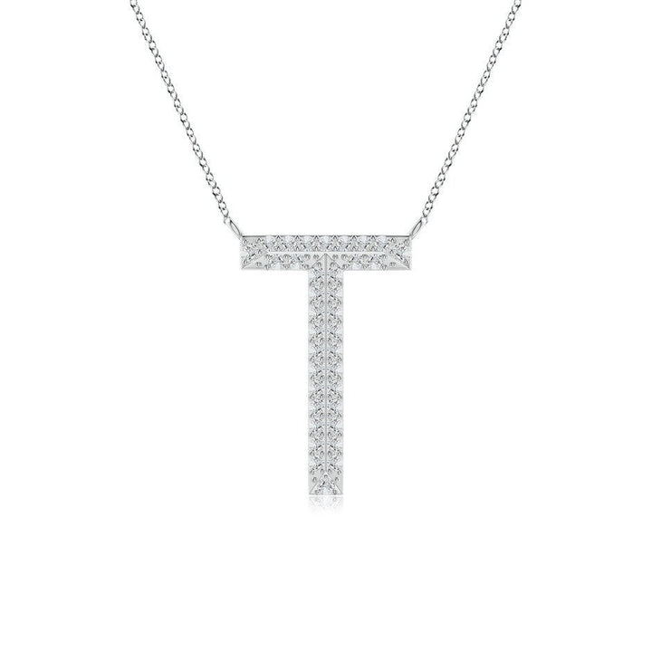 Double Row letter T lab grown diamond initial pendant in white gold