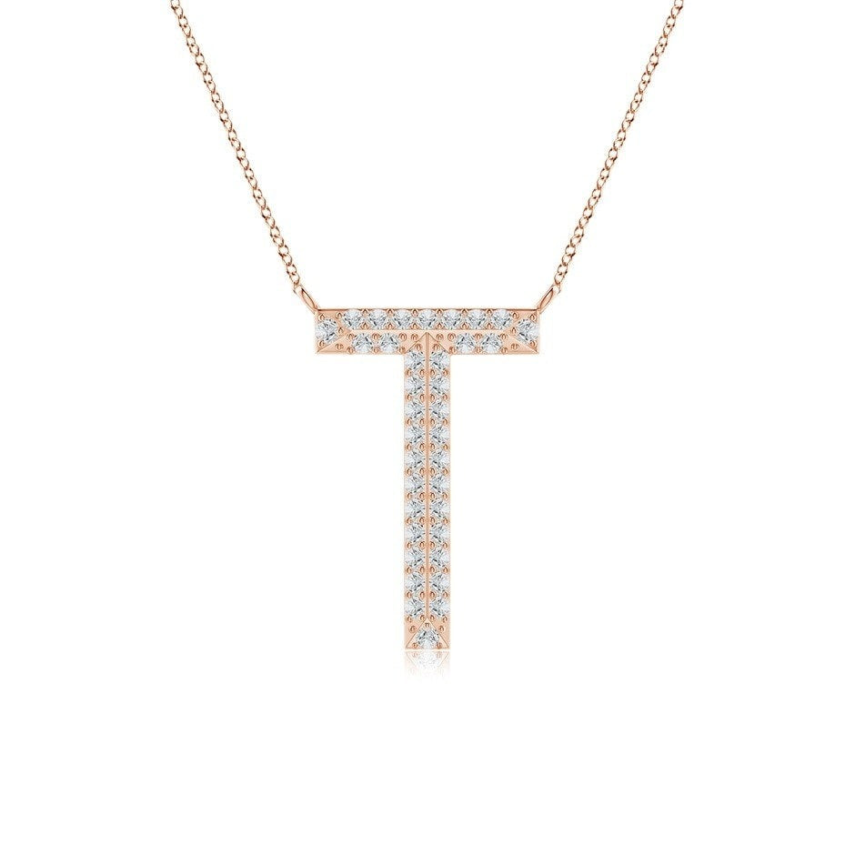 Double Row letter T lab grown diamond initial pendant in rose gold