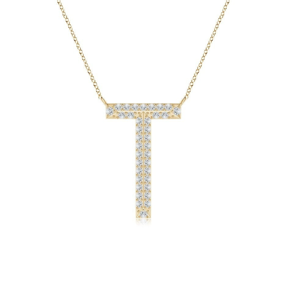 Double Row letter T lab grown diamond initial pendant in yellow gold