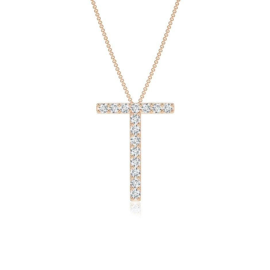Moissanite Capital "T" Initial Pendant Rose Gold