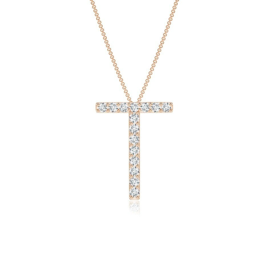 Moissanite Capital "T" Initial Pendant Rose Gold