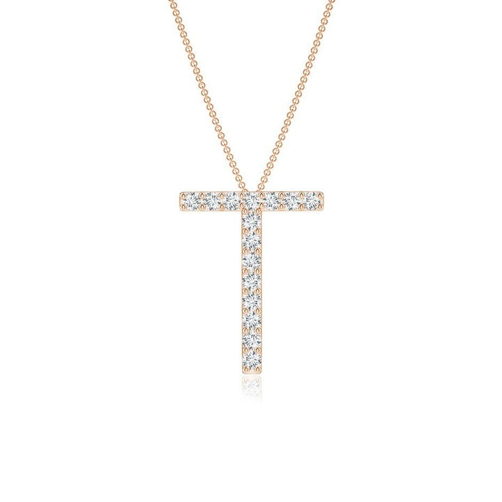 Moissanite Capital "T" Initial Pendant Rose Gold