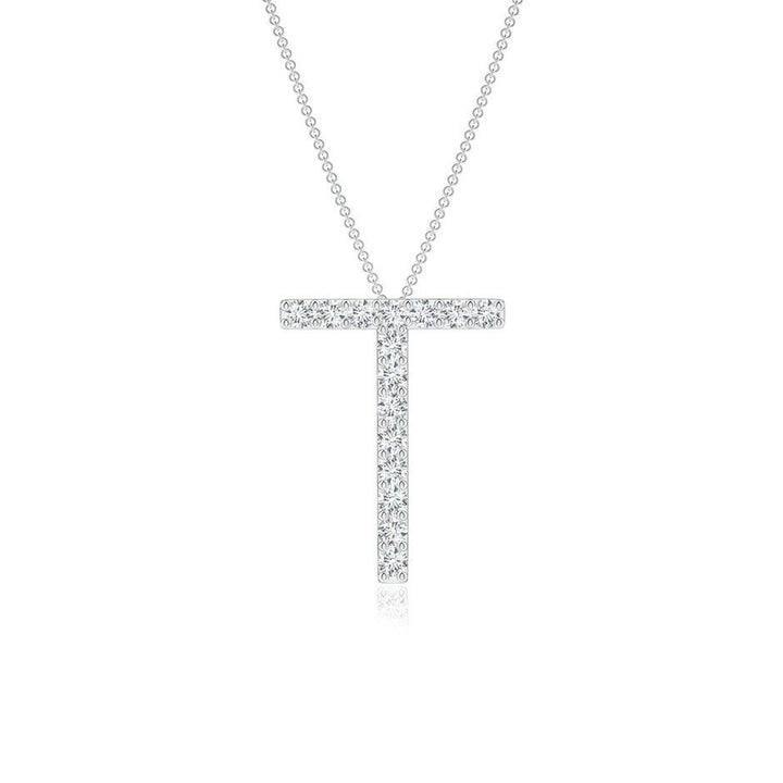 Moissanite Capital "T" Initial Pendant White Gold