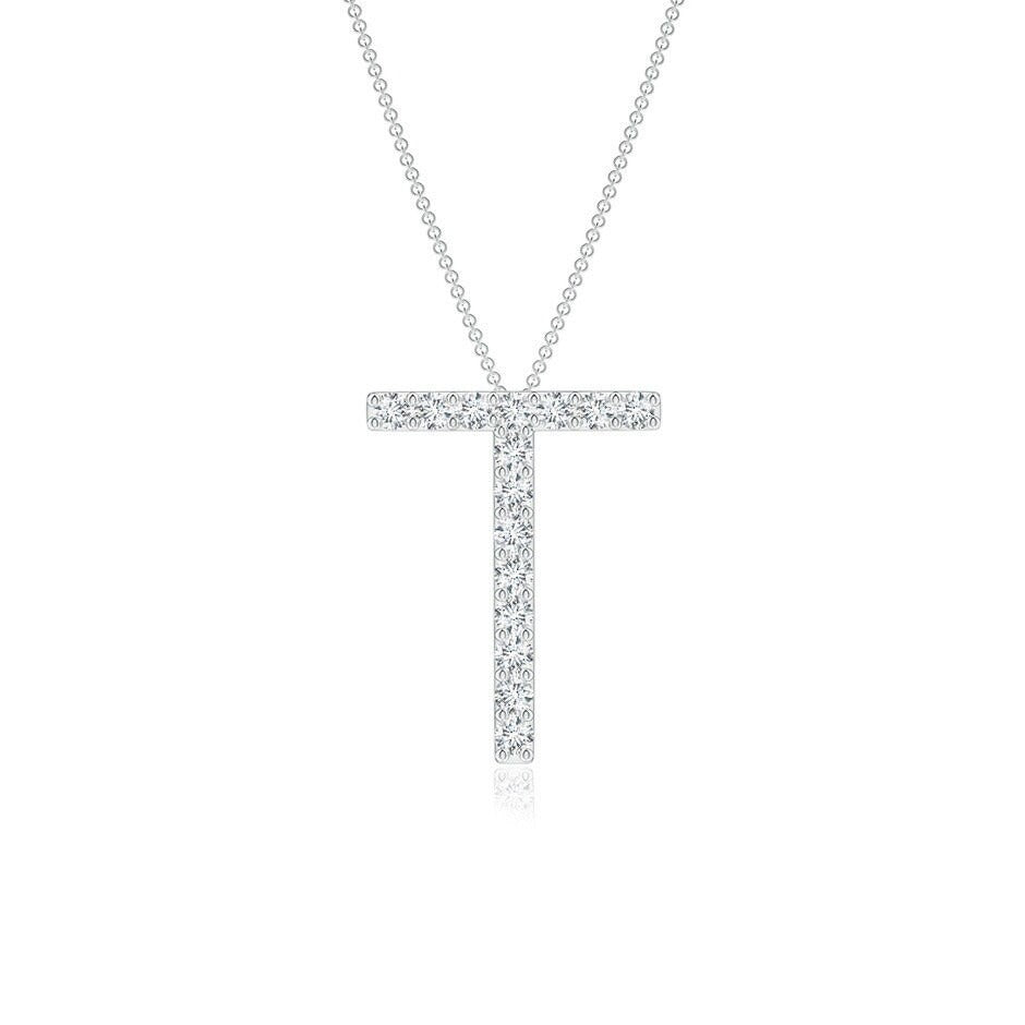 Dainty letter T lab grown diamond initial pendant in white gold