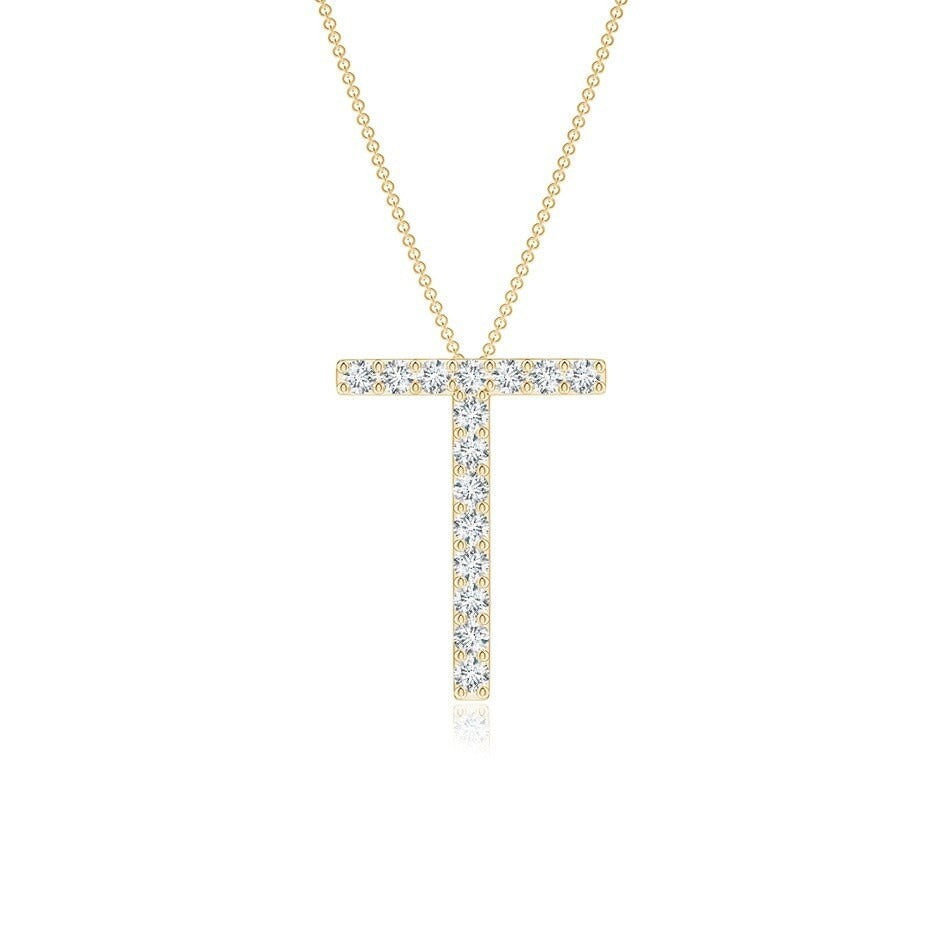 Moissanite Capital "T" Initial Pendant Yellow Gold