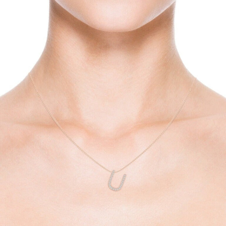 Dainty letter U lab grown diamond initial pendant in rose gold