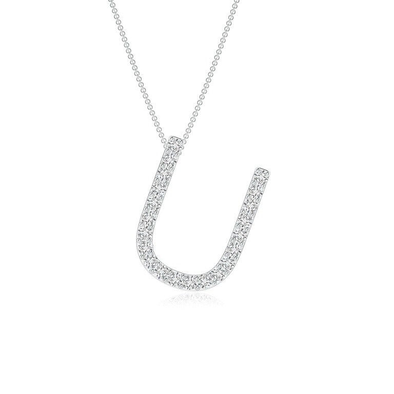 Moissanite Capital "U" Initial Pendant White Gold