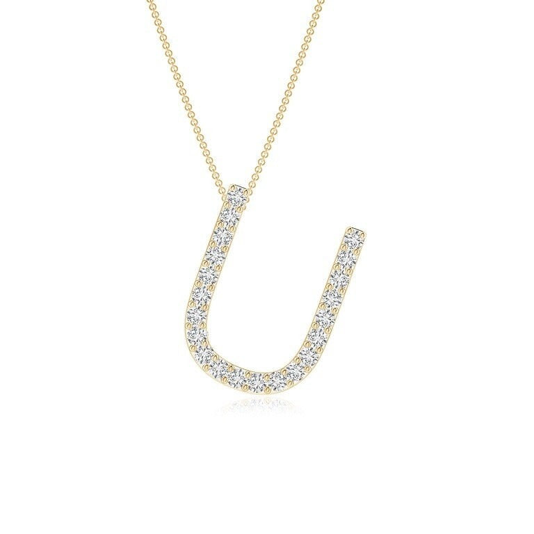 Dainty letter U lab grown diamond initial pendant in yellow gold