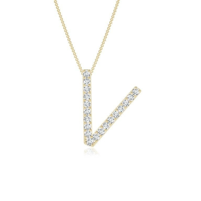 Dainty letter V lab grown diamond initial pendant in yellow gold