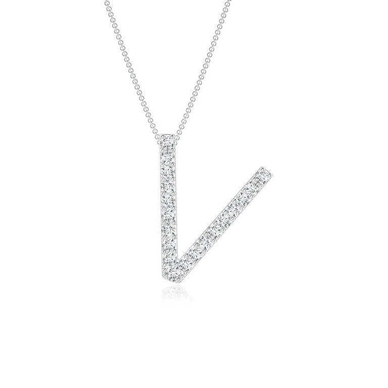 Dainty letter V lab grown diamond initial pendant in white gold