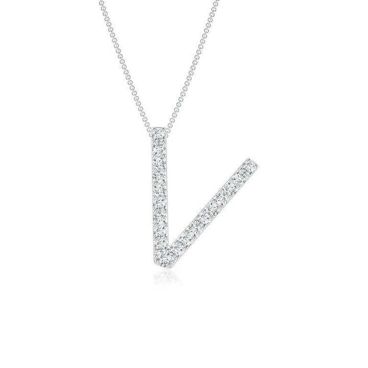 Dainty letter V lab grown diamond initial pendant in white gold