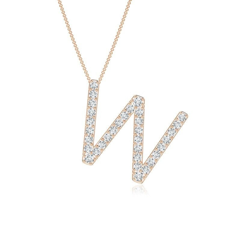 Moissanite Capital "W" Initial Pendant Rose Gold