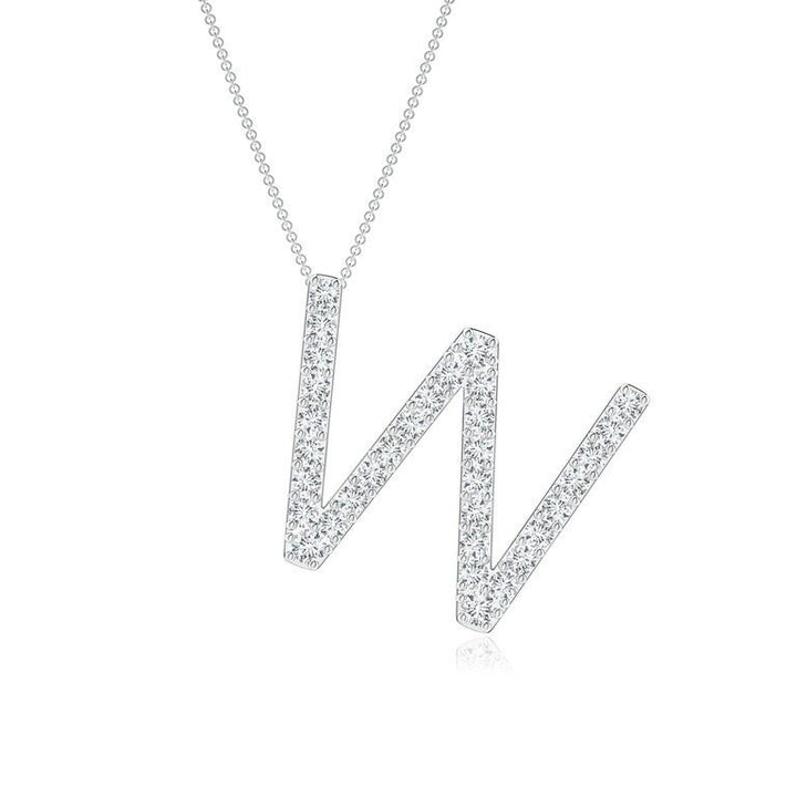 Moissanite Capital "W" Initial Pendant White Gold