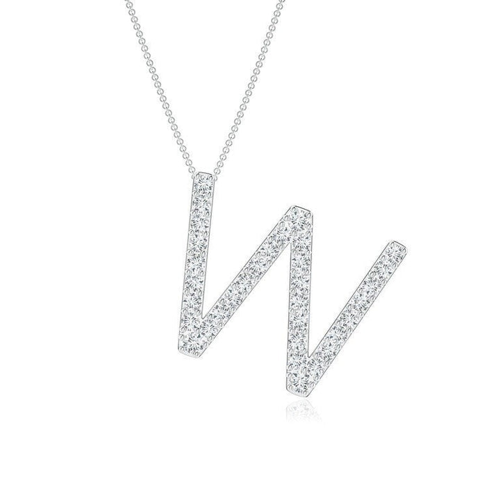 Dainty letter W lab grown diamond initial pendant in white gold