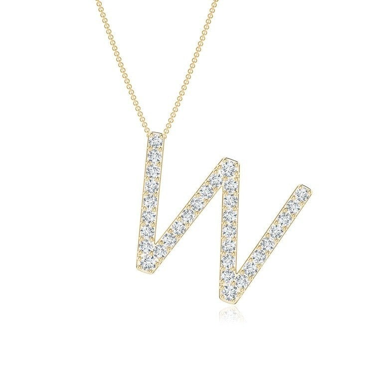 Dainty letter W lab grown diamond initial pendant in yellow gold
