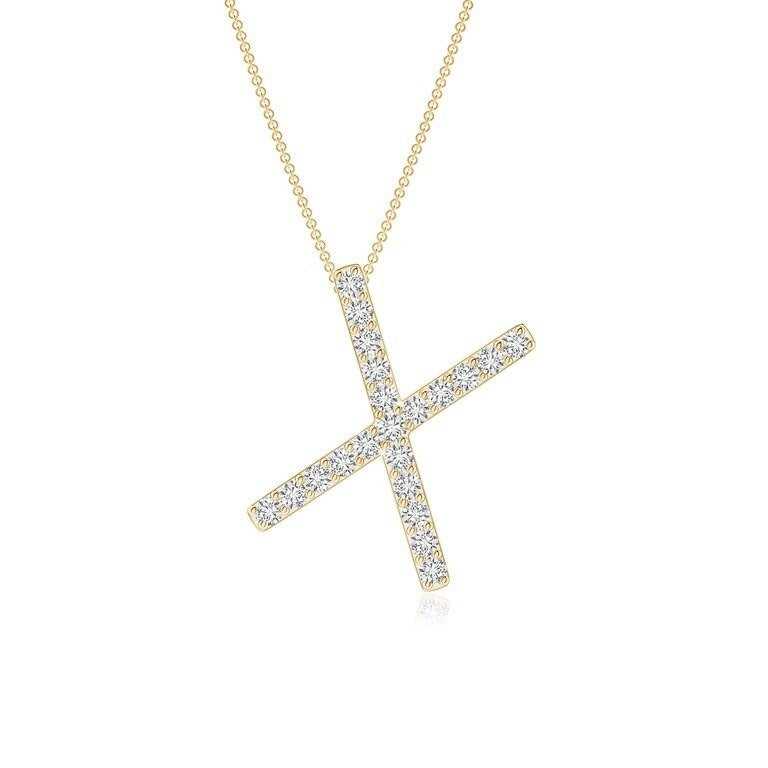 Dainty letter X lab grown diamond initial pendant in yellow gold