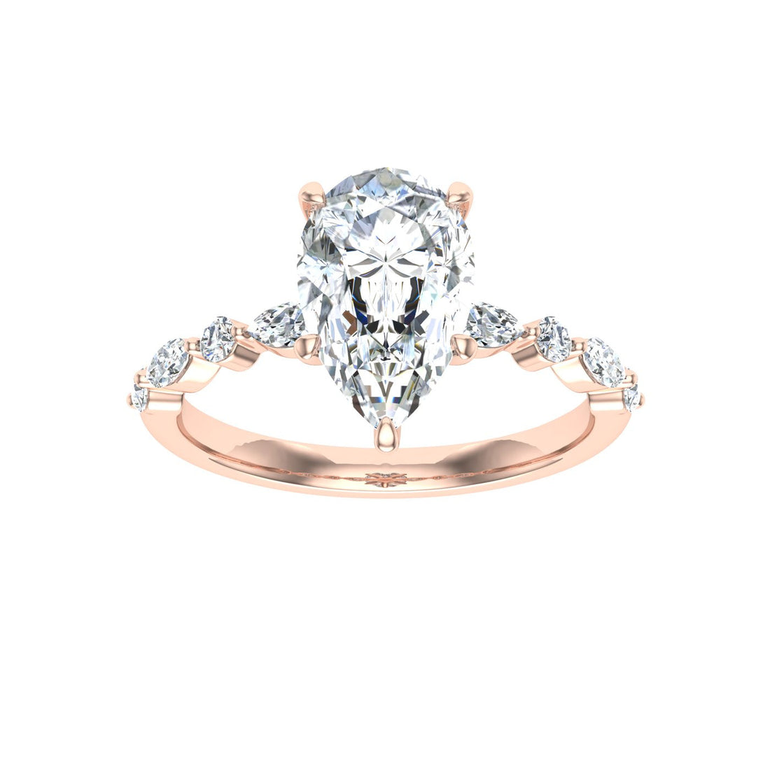 Moondrop Pear Cut Side Stones Moissanite Engagement Ring Rose Gold