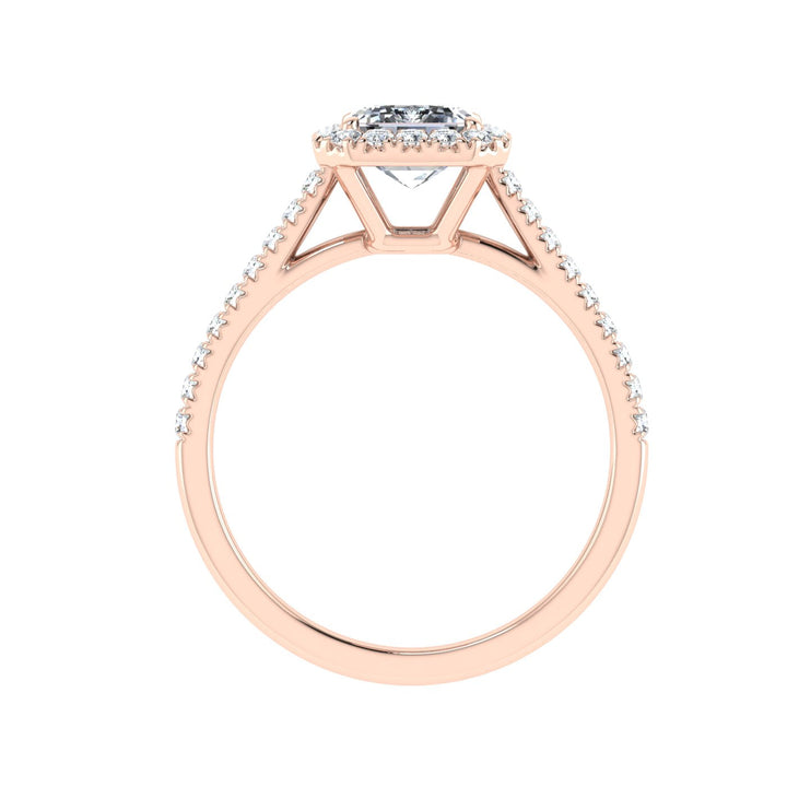 Moonlit Emerald Cut Halo Moissanite Engagement Ring Rose Gold