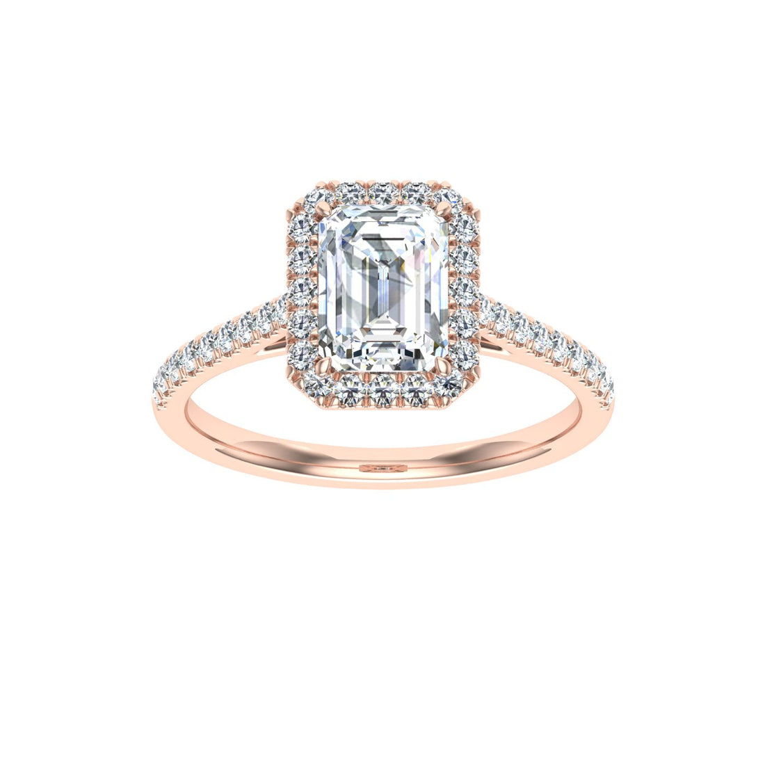 Moonlit Emerald Cut Halo Moissanite Engagement Ring Rose Gold