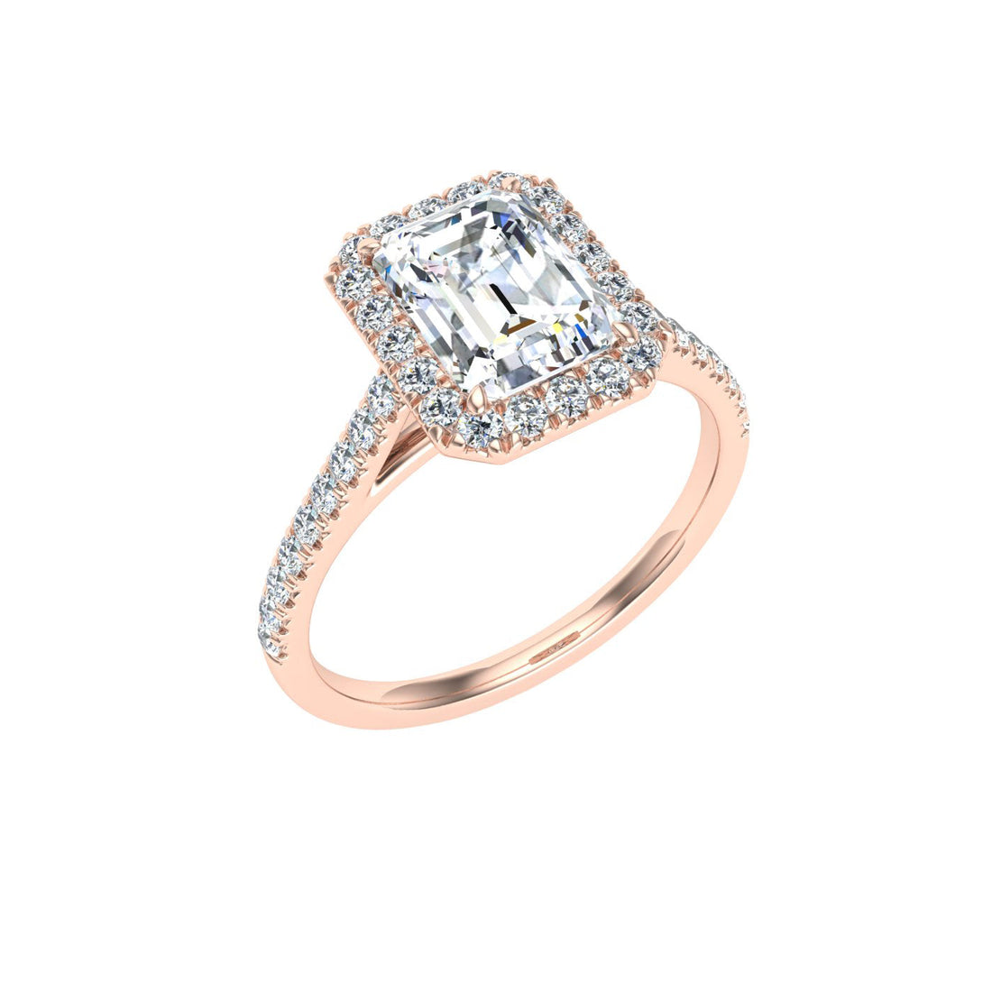 Moonlit Emerald Cut Halo Moissanite Engagement Ring Rose Gold