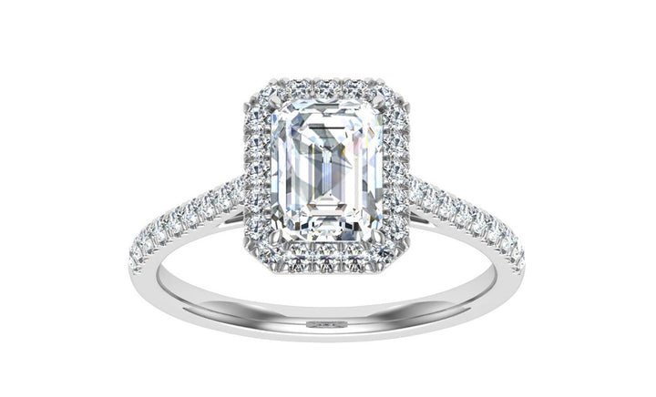 Moonlit Emerald Cut Halo Moissanite Engagement Ring White Gold