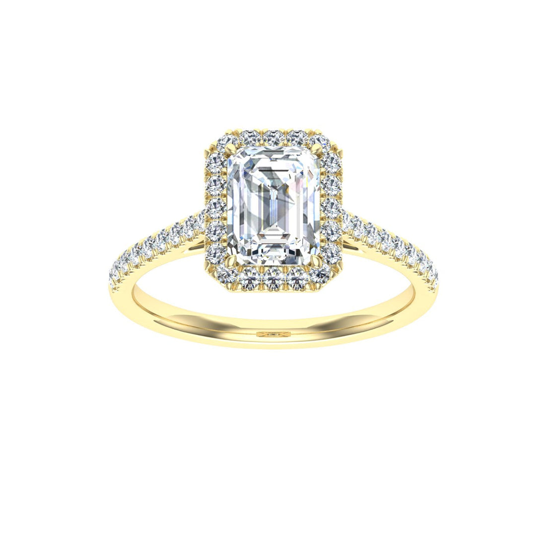 Moonlit Emerald Cut Halo Moissanite Engagement Ring Yellow Gold