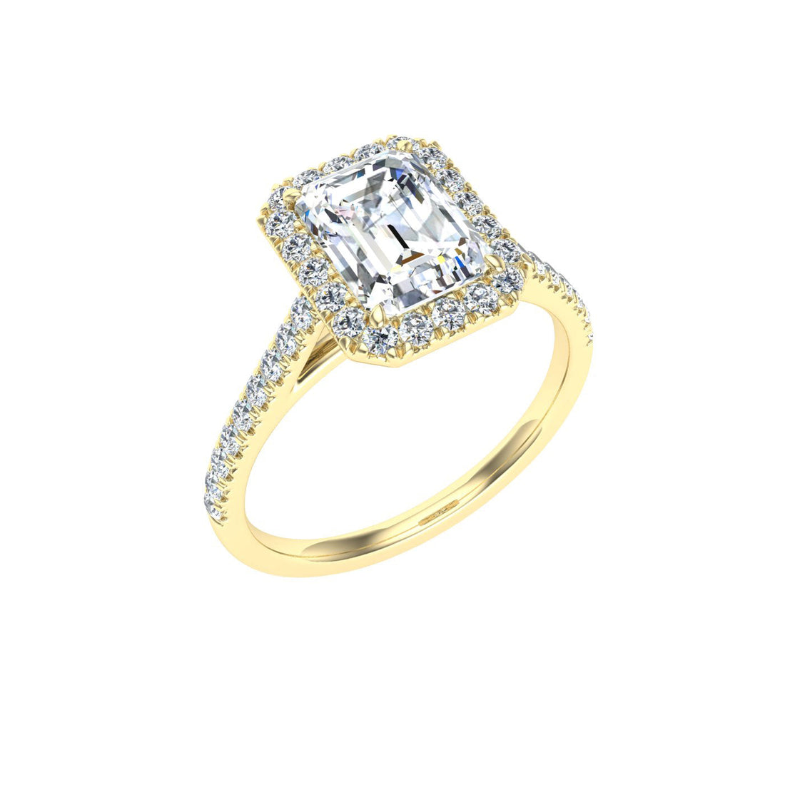 Moonlit Emerald Cut Halo Moissanite Engagement Ring Yellow Gold