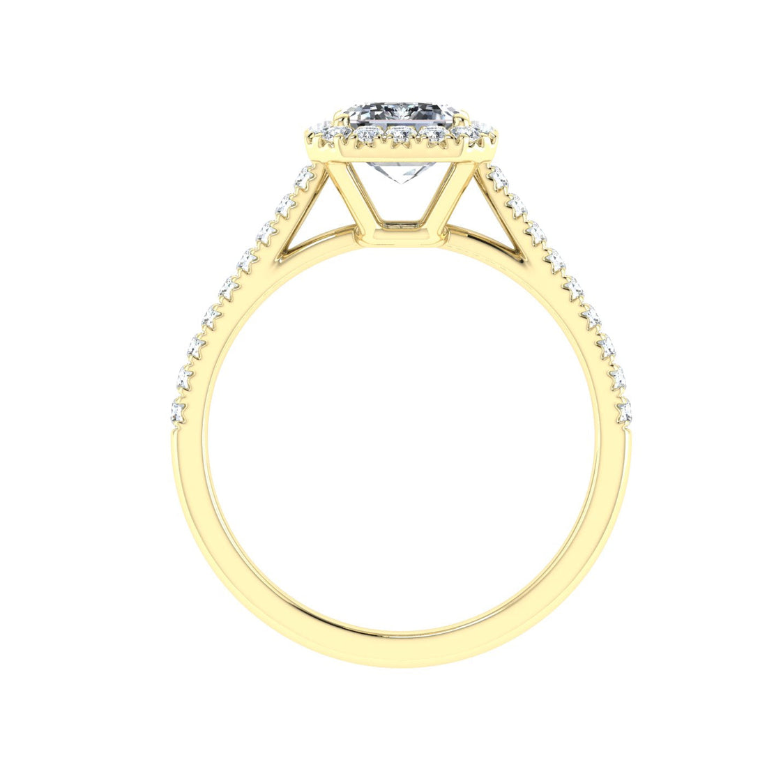 Moonlit Emerald Cut Halo Moissanite Engagement Ring Yellow Gold