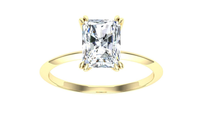 Moonstone Double Claw 3 Carat Radiant Cut Moissanite Ring in 18K Rose Gold