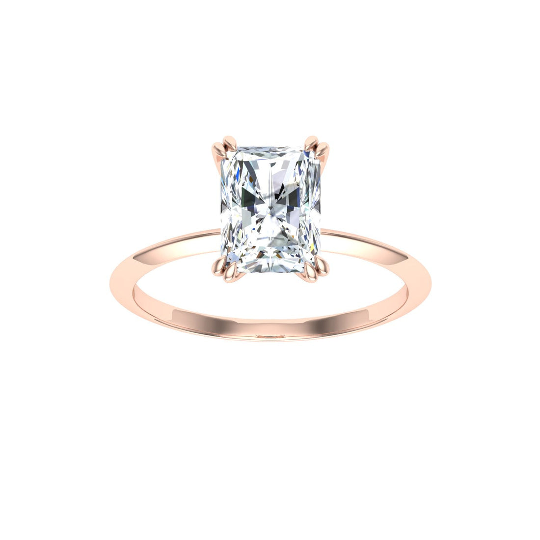 Moonstone Double Claw Radiant Moissanite Engagement Ring Rose Gold