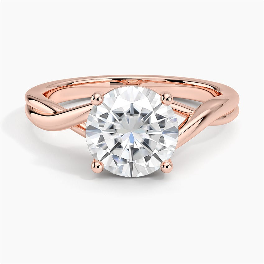 Motion Round Twist Solitaire Moissanite Engagement Ring Rose Gold