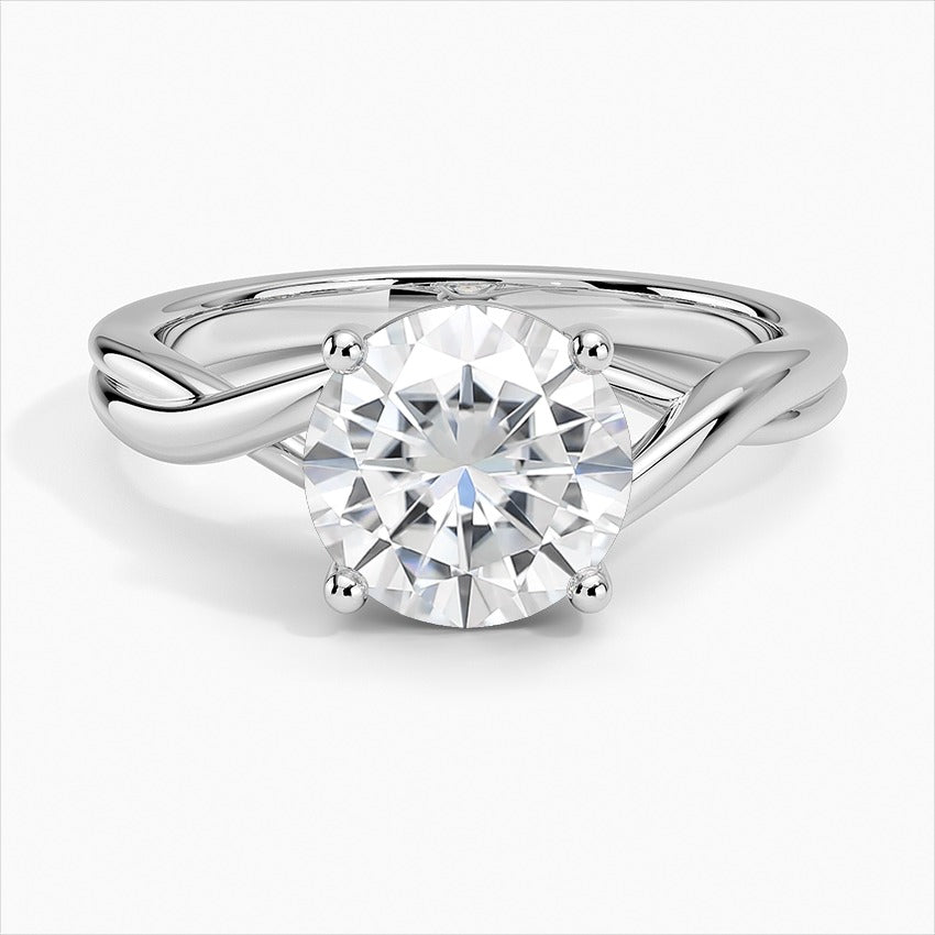 Motion Round Twist Solitaire Moissanite Engagement Ring White Gold