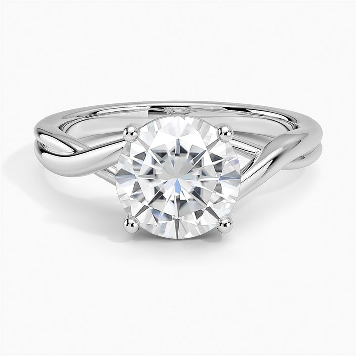 Motion Round Twist Solitaire Moissanite Engagement Ring White Gold