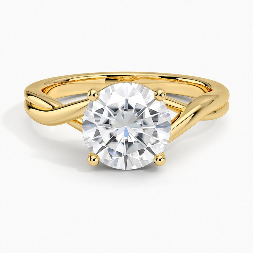 Motion Round Twist Solitaire Moissanite Engagement Ring Yellow Gold