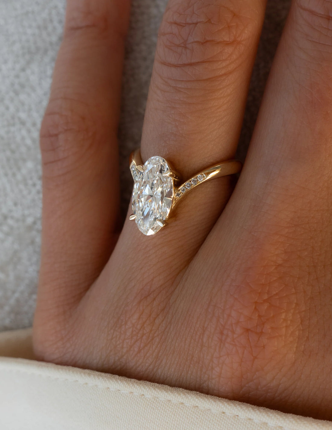 Moval Cut Moissanite Grande Adorned Eve Engagement Ring
