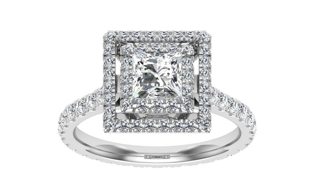 Muse Princess Cut Halo Moissanite Engagement Ring White Gold