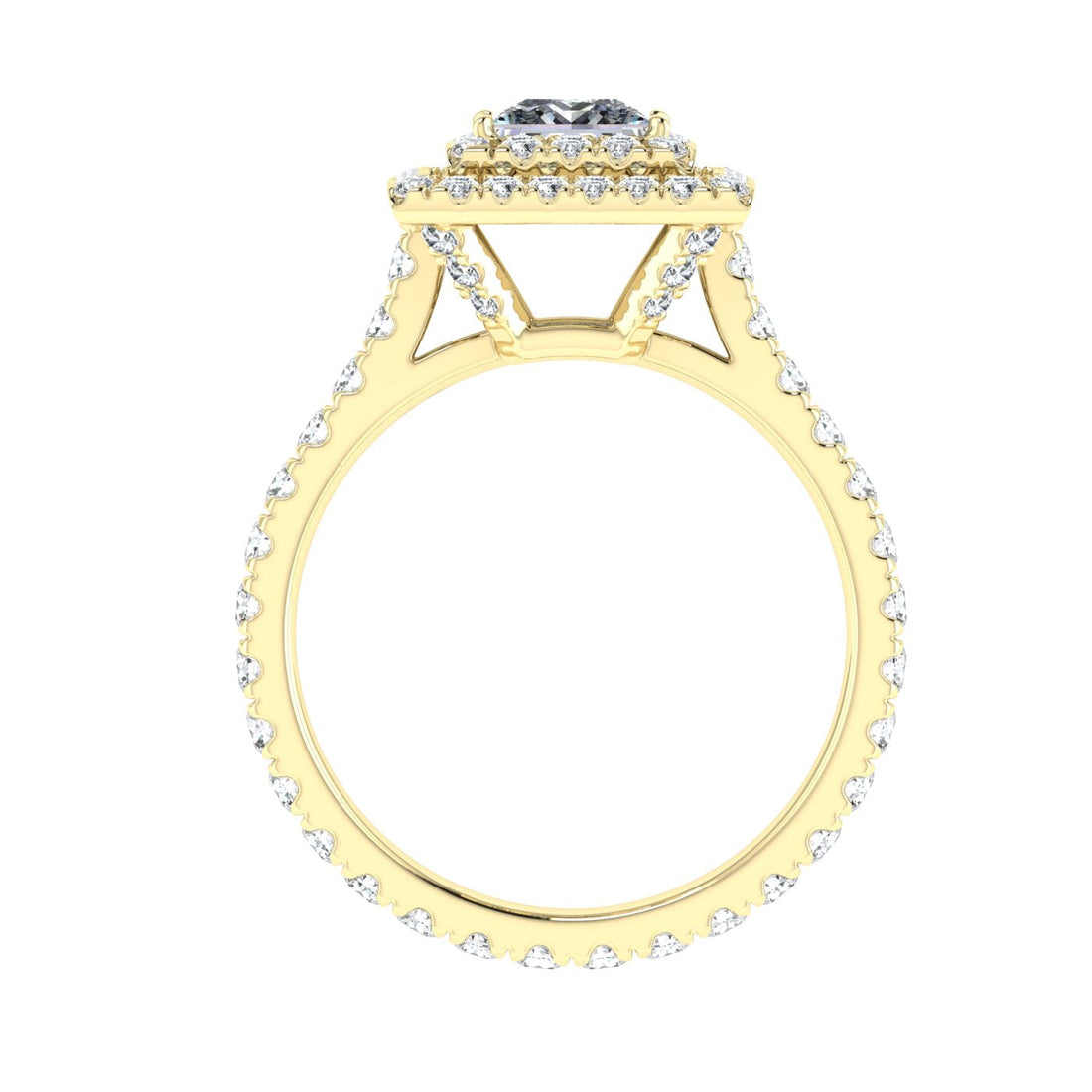 Muse Princess Cut Halo Moissanite Engagement Ring Yellow Gold