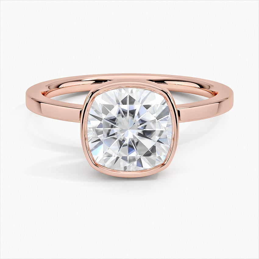 Mystique Cushion Bezel Moissanite Engagement Ring Rose Gold